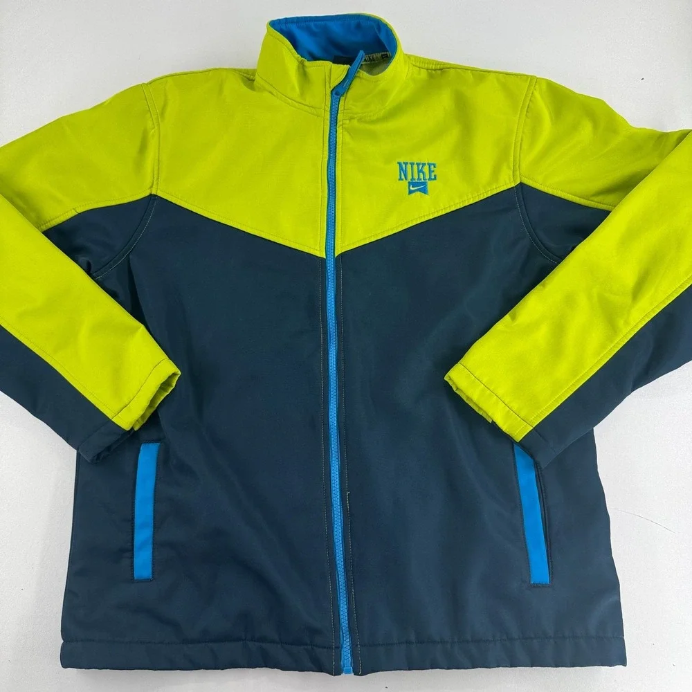 Nike Soft Shell Coat Jacket YOUTH Navy Blue Green Full Zip Lined SIZE XL